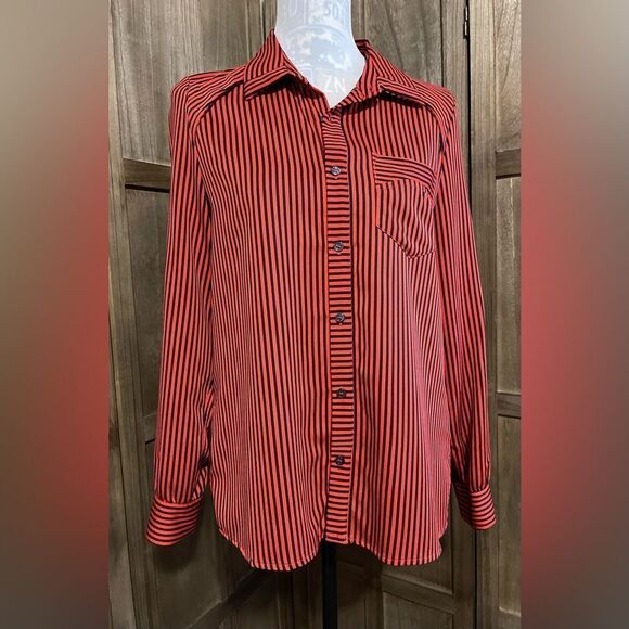 Sabie Orange and Blue Stripe Silk Blouse. - Picture 2 of 7